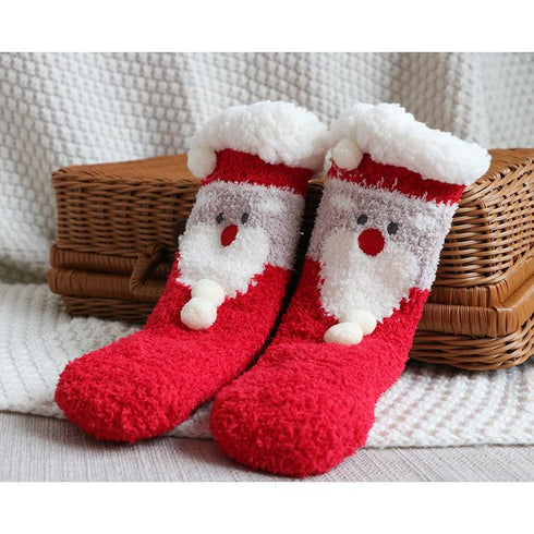 Children's Christmas socks lamb velvet coral fleece socks children's floor socks plus velvet baby socks non-slip